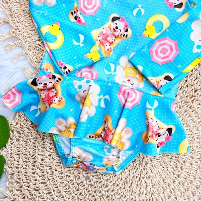 Linha Praia - Maiô Manga Longa Pets com Badinho - Verde Água